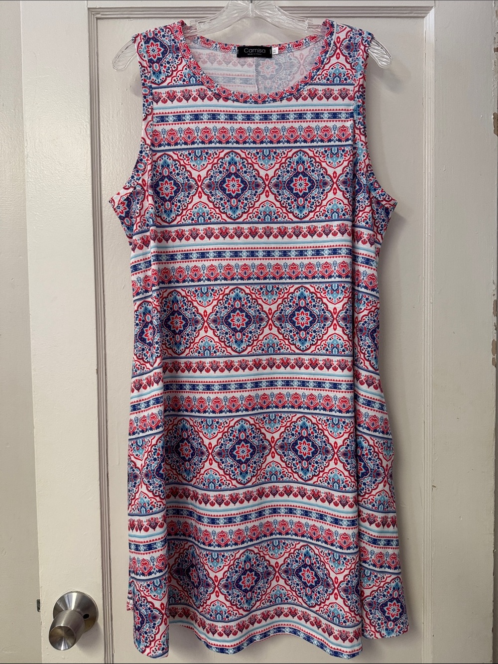 Camisa Boho Medallion Pocket Swing Dress Sleeveless Coastal Festival Beach Sz XL - Picture 3 of 9